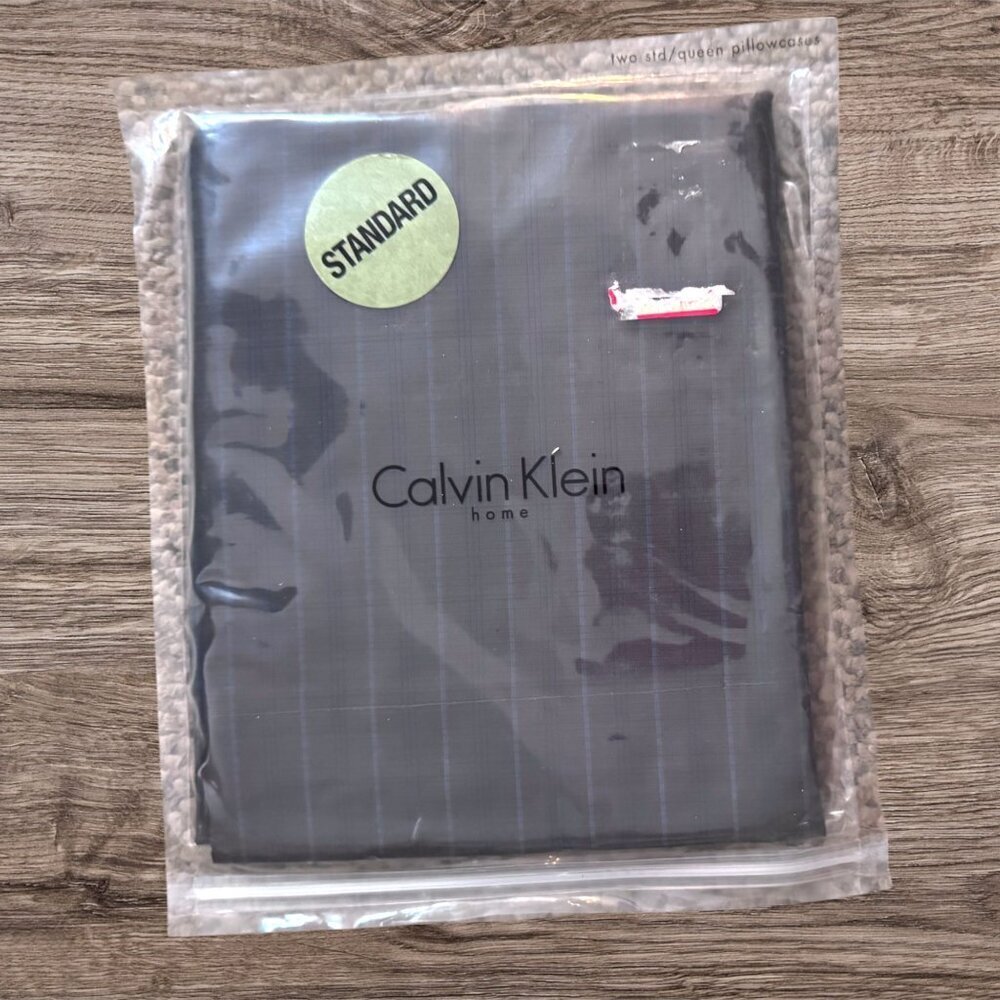 Calvin Klein Home Jasper Stripe Pillowcases Brown Blue Gray Pinstripe 2 Standard